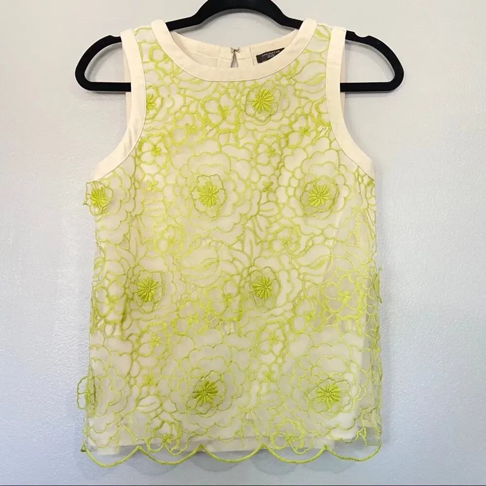 Ann Taylor Sheer Floral Overlay & Appliqué Petite